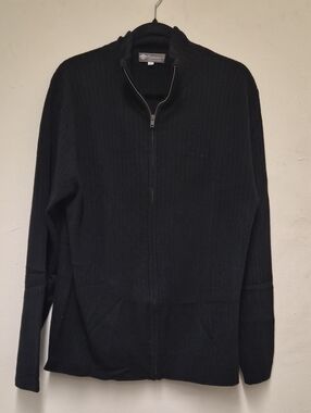 Tea Collection Men's Black Ribbed Full-Zip Sweater Size L